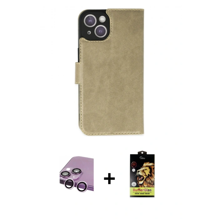 MARSİLYAN™- iPhone 14 Kılıf Siluet Işık Serisi - Siyah Buffer Cam Ekran Koruyucu + Raze Metal Kamera Lens - MR