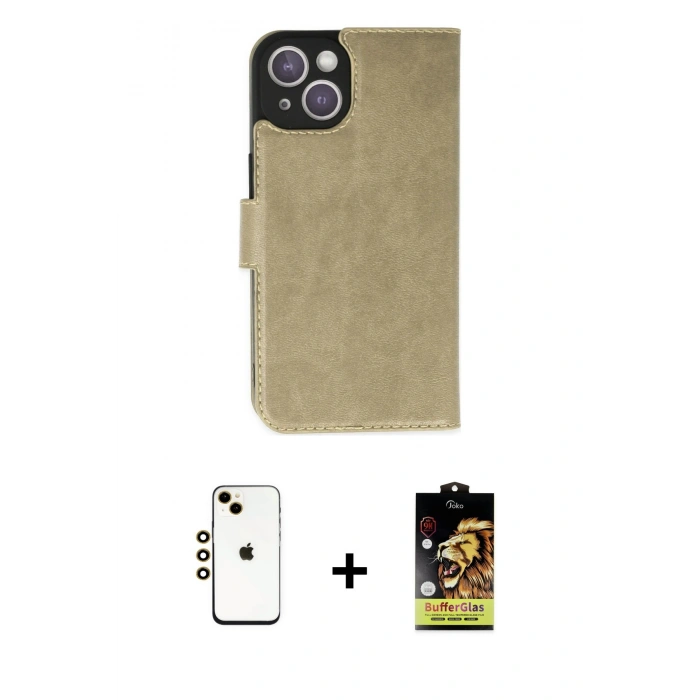 MARSİLYAN™- iPhone 14 Kılıf Siluet Işık Serisi - Siyah Buffer Cam Ekran Koruyucu + Shine Kamera Lens - GD