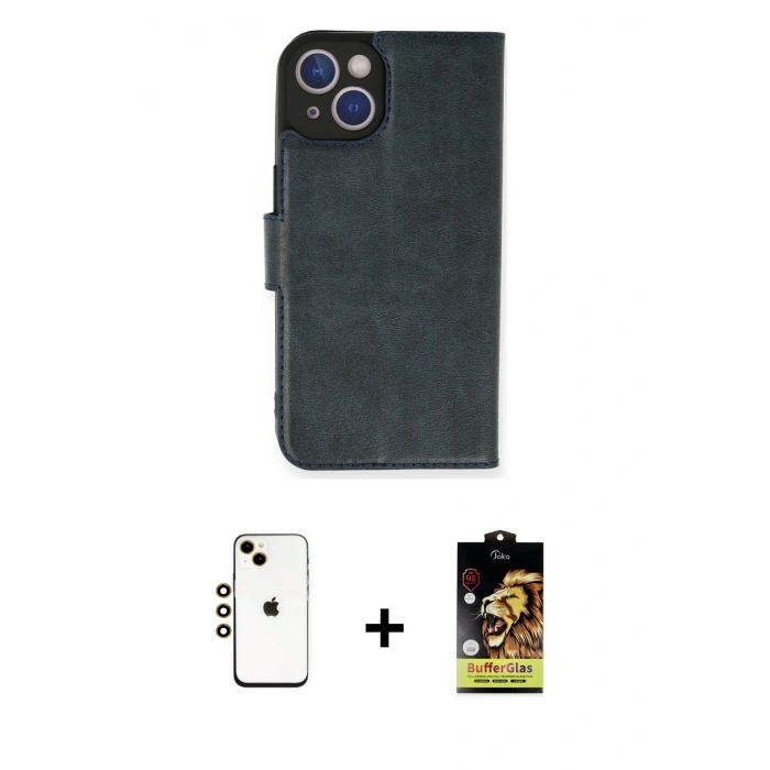 MARSİLYAN™- iPhone 14 Kılıf Siluet Işık Serisi - Siyah Buffer Cam Ekran Koruyucu + Shine Kamera Lens - GD