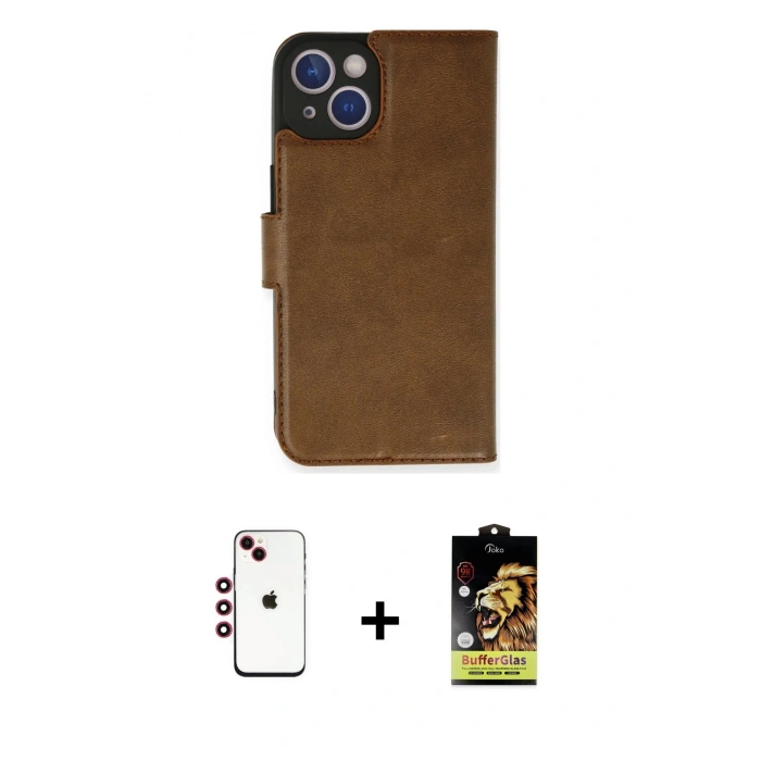 MARSİLYAN™- iPhone 14 Kılıf Siluet Işık Serisi - Siyah Buffer Cam Ekran Koruyucu + Shine Kamera Lens - KI