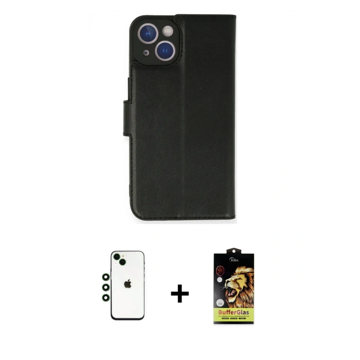 MARSİLYAN™- iPhone 14 Kılıf Siluet Işık Serisi - Siyah Buffer Cam Ekran Koruyucu + Shine Kamera Lens - YL