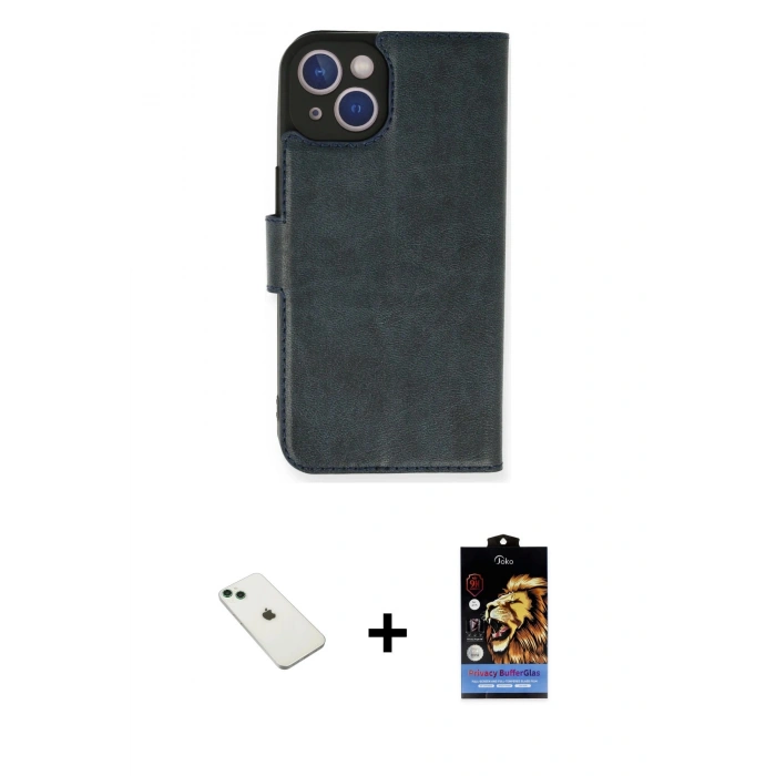 MARSİLYAN™- iPhone 14 Kılıf Siluet Işık Serisi - Siyah Buffer Hayalet Cam Ekran Koruyucu + Diamond Kamera Lens - YL