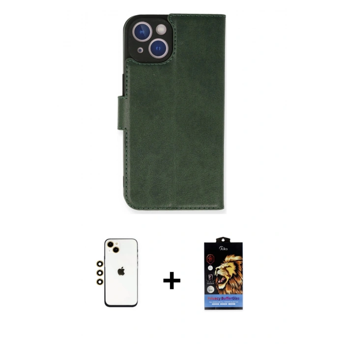 MARSİLYAN™- iPhone 14 Kılıf Siluet Işık Serisi - Siyah Buffer Hayalet Cam Ekran Koruyucu + Gold Shine Kamera Lens