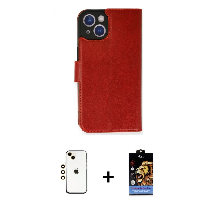 MARSİLYAN™- iPhone 14 Kılıf Siluet Işık Serisi - Siyah Buffer Hayalet Cam Ekran Koruyucu + Gold Shine Kamera Lens