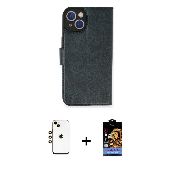 MARSİLYAN™- iPhone 14 Kılıf Siluet Işık Serisi - Siyah Buffer Hayalet Cam Ekran Koruyucu + Gold Shine Kamera Lens