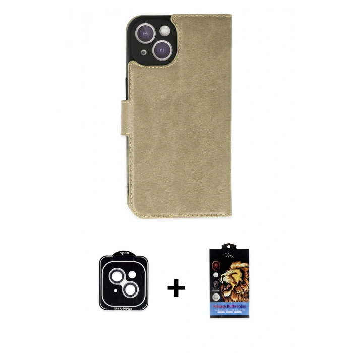 MARSİLYAN™- iPhone 14 Kılıf Siluet Işık Serisi - Siyah Buffer Hayalet Cam Ekran Koruyucu + PVD Metal Kamera Lens - GS