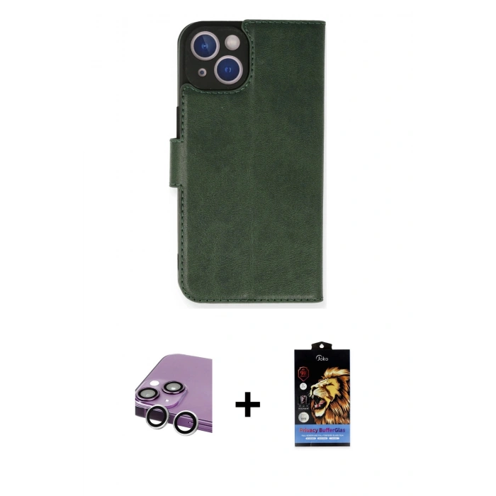 MARSİLYAN™- iPhone 14 Kılıf Siluet Işık Serisi - Siyah Buffer Hayalet Cam Ekran Koruyucu + Gümüş Raze Metal Kamera Lens