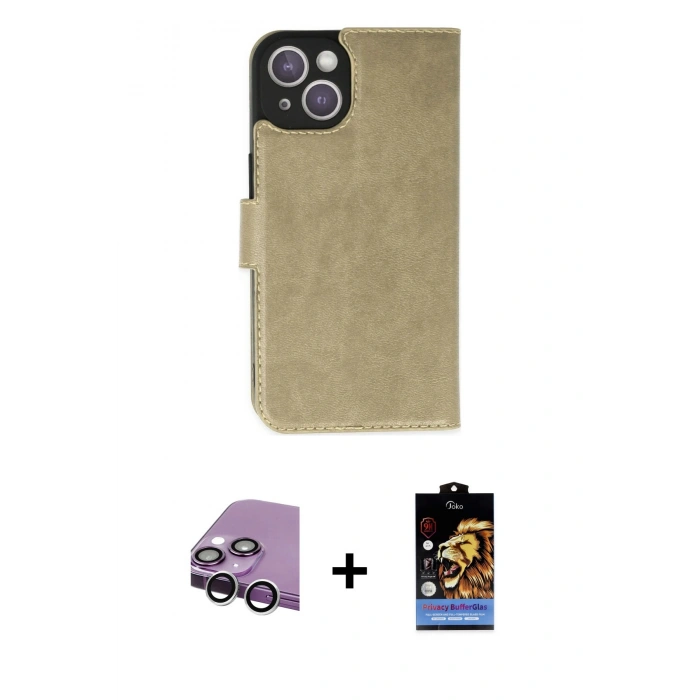 MARSİLYAN™- iPhone 14 Kılıf Siluet Işık Serisi - Siyah Buffer Hayalet Cam Ekran Koruyucu + Gümüş Raze Metal Kamera Lens