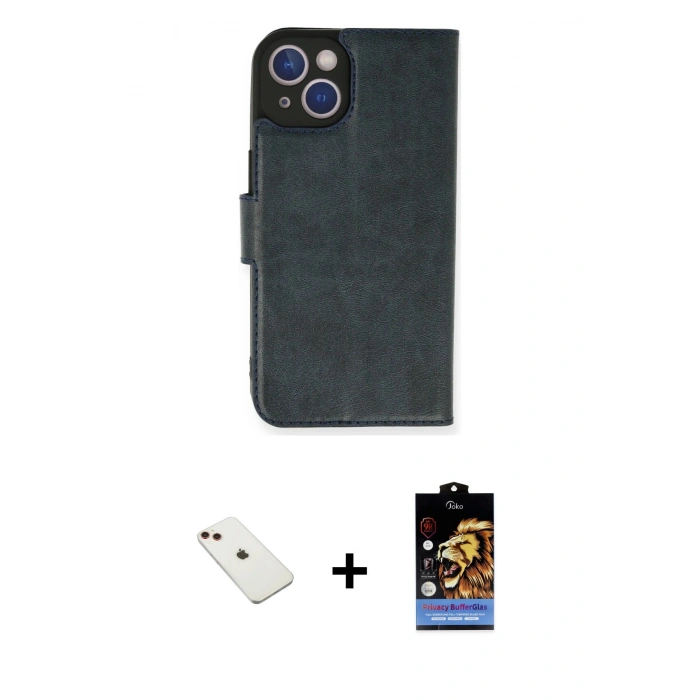 MARSİLYAN™- iPhone 14 Kılıf Siluet Işık Serisi - Siyah Buffer Hayalet Cam Ekran Koruyucu + Diamond Kamera Lens - KI