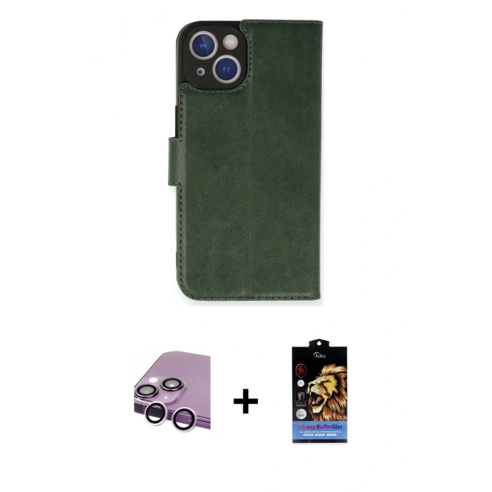 MARSİLYAN™- iPhone 14 Kılıf Siluet Işık Serisi - Siyah Buffer Hayalet Cam Ekran Koruyucu + Mor Raze Metal Kamera Lens