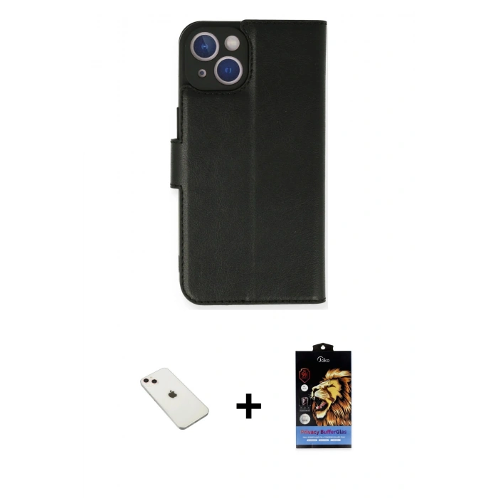 MARSİLYAN™- iPhone 14 Kılıf Siluet Işık Serisi - Siyah Buffer Hayalet Cam Ekran Koruyucu + Diamond Kamera Lens - PE