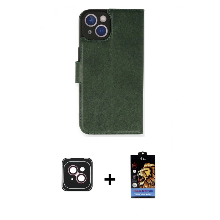 MARSİLYAN™- iPhone 14 Kılıf Siluet Işık Serisi - Siyah Buffer Hayalet Cam Ekran Koruyucu + PVD Metal Kamera Lens - PE