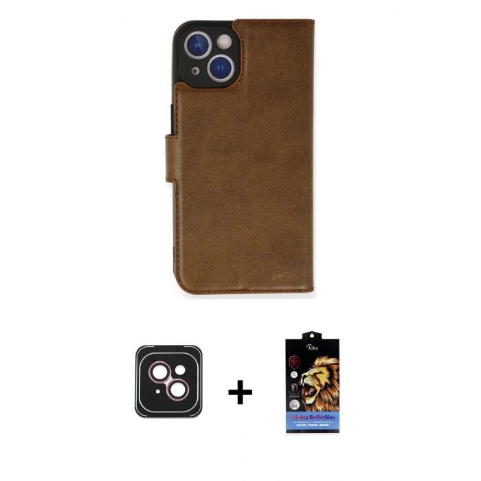 MARSİLYAN™- iPhone 14 Kılıf Siluet Işık Serisi - Siyah Buffer Hayalet Cam Ekran Koruyucu + PVD Metal Kamera Lens - PE