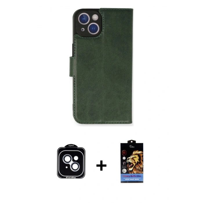 MARSİLYAN™- iPhone 14 Kılıf Siluet Işık Serisi - Siyah Buffer Hayalet Cam Ekran Koruyucu + PVD Metal Kamera Lens - MI