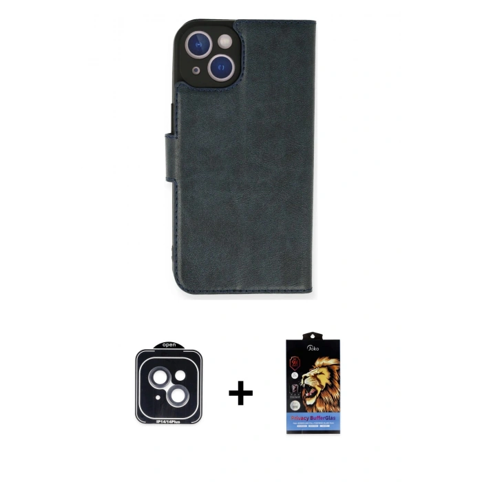 MARSİLYAN™- iPhone 14 Kılıf Siluet Işık Serisi - Siyah Buffer Hayalet Cam Ekran Koruyucu + PVD Metal Kamera Lens - SH
