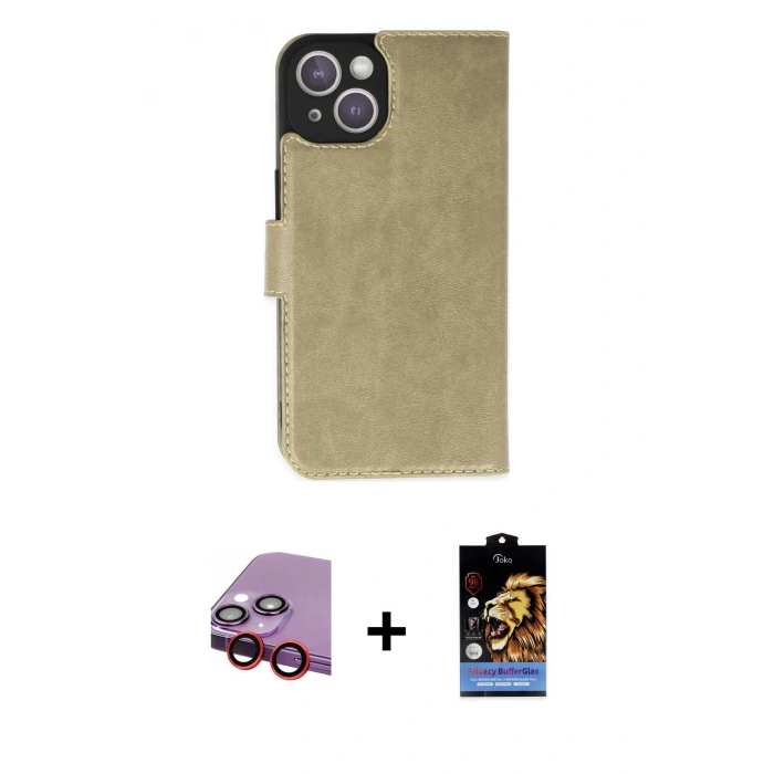 MARSİLYAN™- iPhone 14 Kılıf Siluet Işık Serisi - Siyah Buffer Hayalet Cam Ekran Koruyucu + Raze Metal Kamera Lens - KI