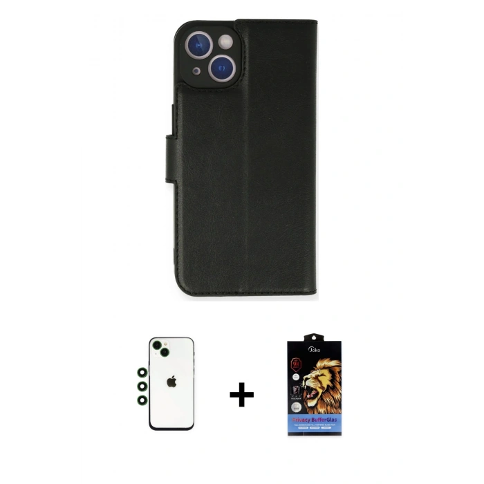 MARSİLYAN™- iPhone 14 Kılıf Siluet Işık Serisi - Siyah Buffer Hayalet Cam Ekran Koruyucu + Shine Kamera Lens - YL