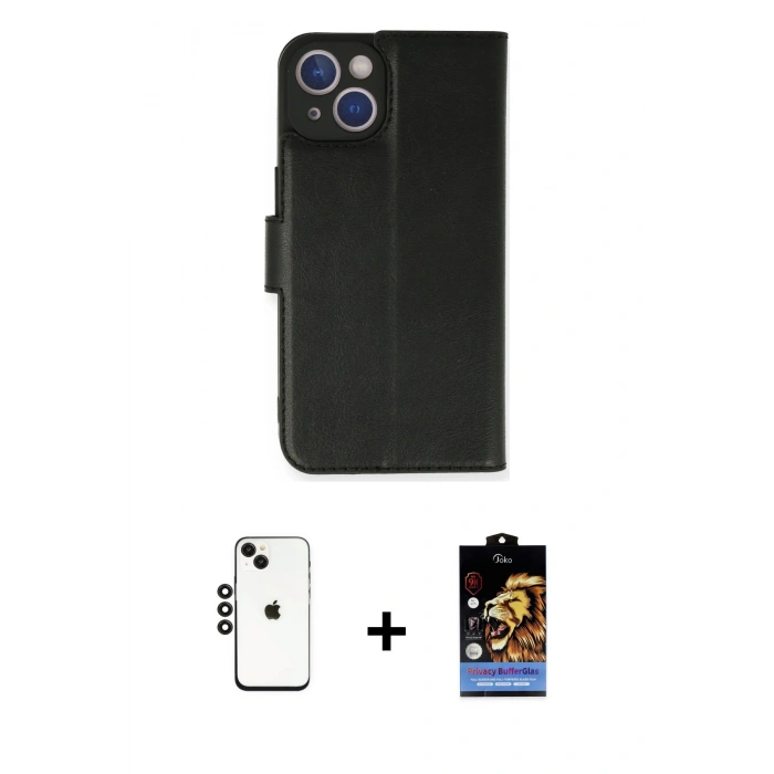 MARSİLYAN™- iPhone 14 Kılıf Siluet Işık Serisi - Siyah Buffer Hayalet Cam Ekran Koruyucu + Shine Kamera Lens - SH