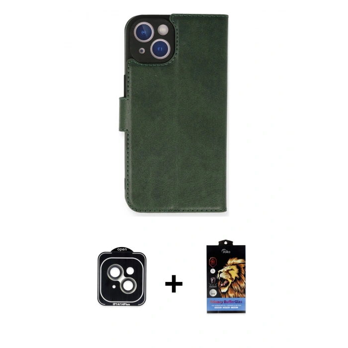 MARSİLYAN™- iPhone 14 Kılıf Siluet Işık Serisi - Siyah Buffer Hayalet Cam Ekran Koruyucu + PVD Metal Kamera Lens - YL