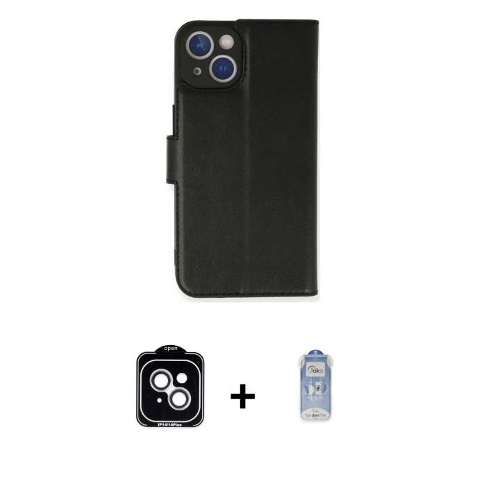 MARSİLYAN™- iPhone 14 Kılıf Siluet Işık Serisi - Siyah Joko Magic 5D Cam + PVD Metal Kamera Lens - GS