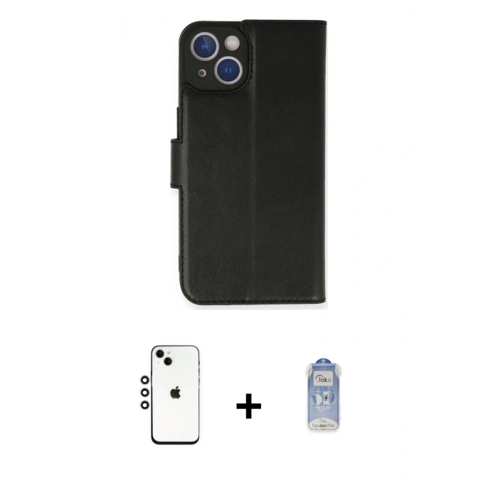 MARSİLYAN™- iPhone 14 Kılıf Siluet Işık Serisi - Siyah Joko Magic 5D Cam + Gümüş Shine Kamera Lens