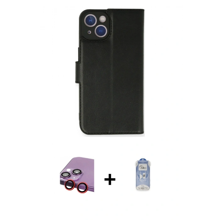 MARSİLYAN™- iPhone 14 Kılıf Siluet Işık Serisi - Siyah Joko Magic 5D Cam + Raze Metal Kamera Lens - KI