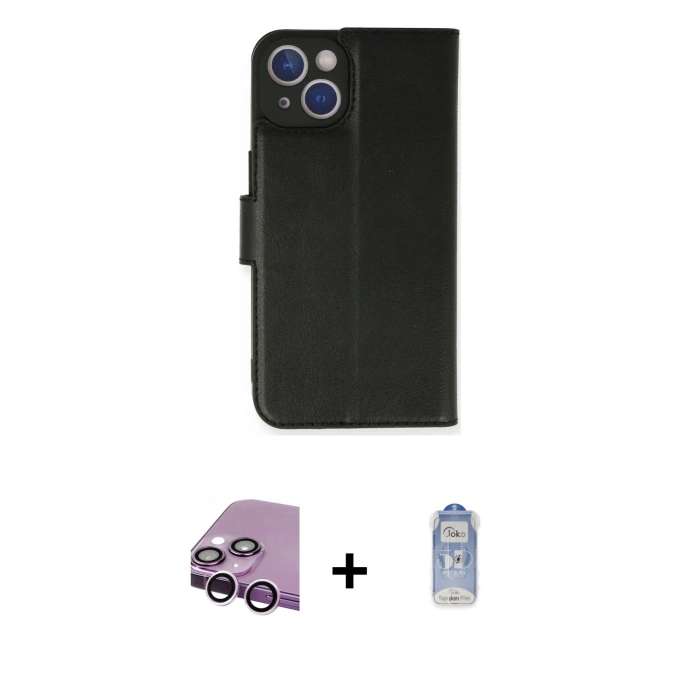 MARSİLYAN™- iPhone 14 Kılıf Siluet Işık Serisi - Siyah Joko Magic 5D Cam + Raze Metal Kamera Lens - MR