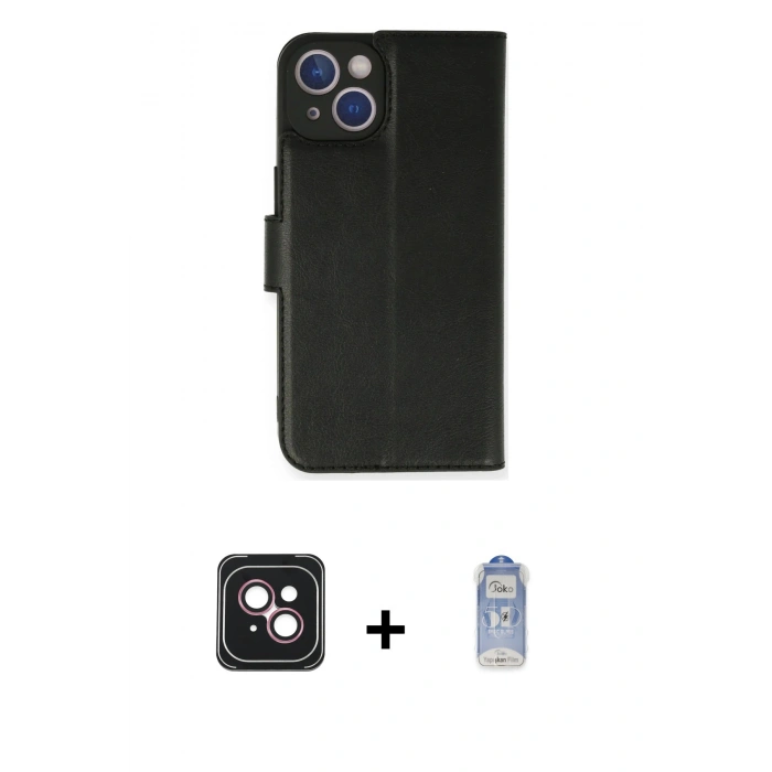 MARSİLYAN™- iPhone 14 Kılıf Siluet Işık Serisi - Siyah Joko Magic 5D Cam + PVD Metal Kamera Lens - PE