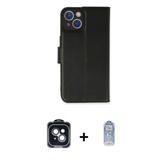 MARSİLYAN™- iPhone 14 Kılıf Siluet Işık Serisi - Siyah Joko Magic 5D Cam + PVD Metal Kamera Lens - SH