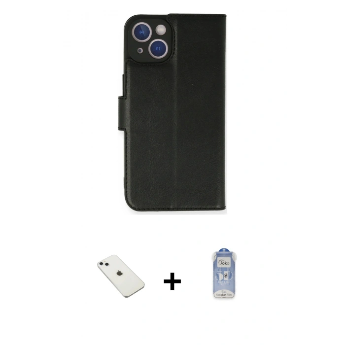 MARSİLYAN™- iPhone 14 Kılıf Siluet Işık Serisi - Siyah Joko Magic 5D Cam + Sierra Blue Diamond Kamera Lens