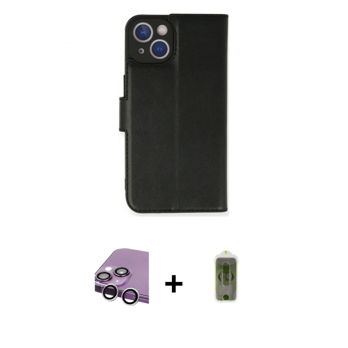 MARSİLYAN™- iPhone 14 Kılıf Siluet Işık Serisi - Siyah Joko Magic 5D Hayalet Cam + Raze Metal Kamera Lens - GS