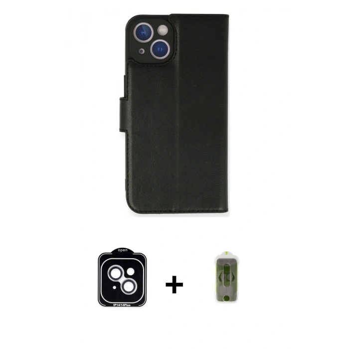 MARSİLYAN™- iPhone 14 Kılıf Siluet Işık Serisi - Siyah Joko Magic 5D Hayalet Cam + PVD Metal Kamera Lens - GS