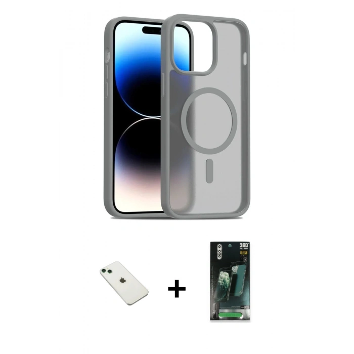 MARSİLYAN™- iPhone 14 Kılıf Siluet Minimal Prime - Şeffaf 360 Full Body Arka Koruyucu + Diamond Kamera Lens - YL
