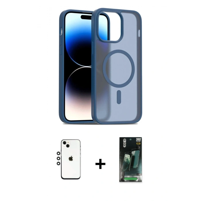 MARSİLYAN™- iPhone 14 Kılıf Siluet Minimal Prime - Şeffaf 360 Full Body Arka Koruyucu + Shine Kamera Lens - GS