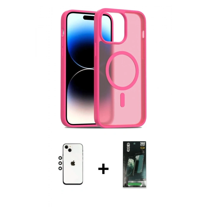 MARSİLYAN™- iPhone 14 Kılıf Siluet Minimal Prime - Şeffaf 360 Full Body Arka Koruyucu + Shine Kamera Lens - GS