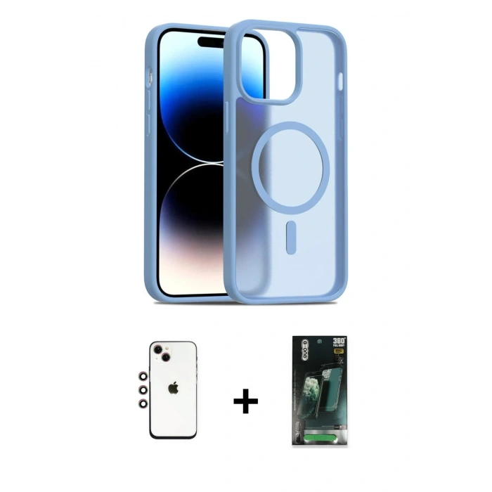 MARSİLYAN™- iPhone 14 Kılıf Siluet Minimal Prime - Şeffaf 360 Full Body Arka Koruyucu + Shine Kamera Lens - GI