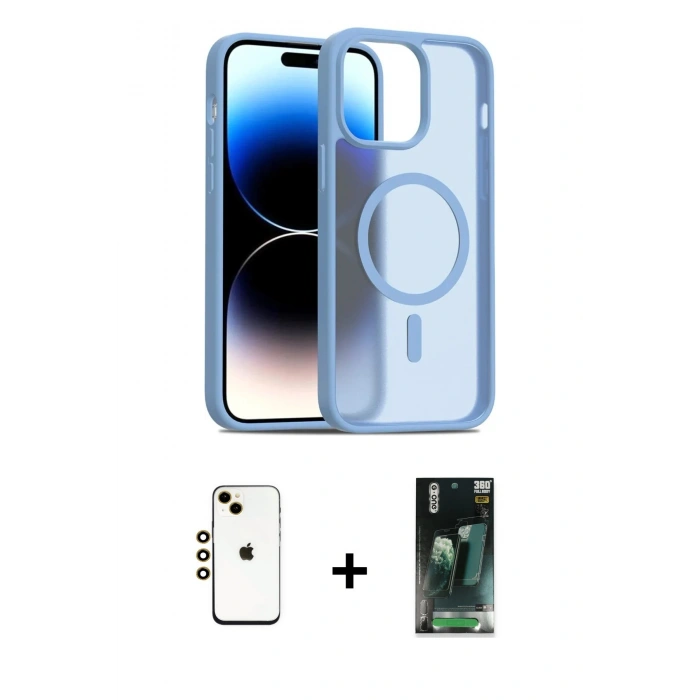 MARSİLYAN™- iPhone 14 Kılıf Siluet Minimal Prime - Şeffaf 360 Full Body Arka Koruyucu + Shine Kamera Lens - GD