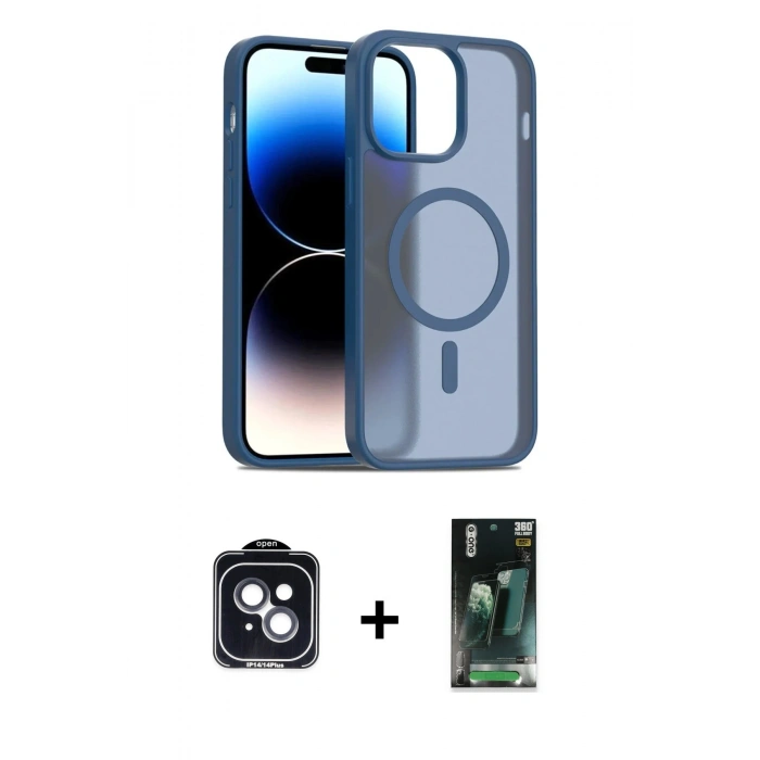 MARSİLYAN™- iPhone 14 Kılıf Siluet Minimal Prime - Şeffaf 360 Full Body Arka Koruyucu + PVD Metal Kamera Lens - SH
