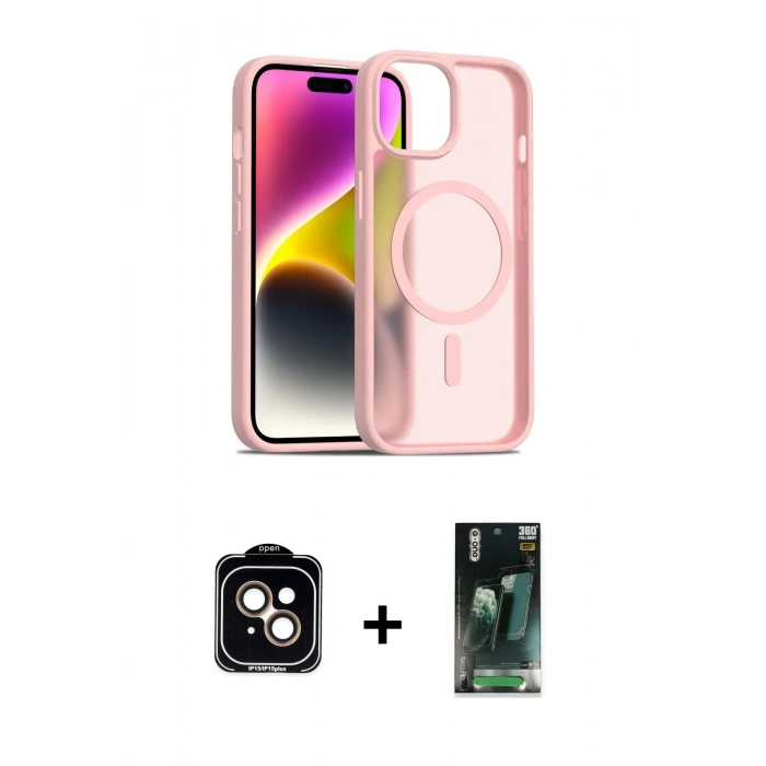 MARSİLYAN™- iPhone 14 Kılıf Siluet Minimal Prime - Şeffaf 360 Full Body Arka Koruyucu + PVD Metal Kamera Lens - TU