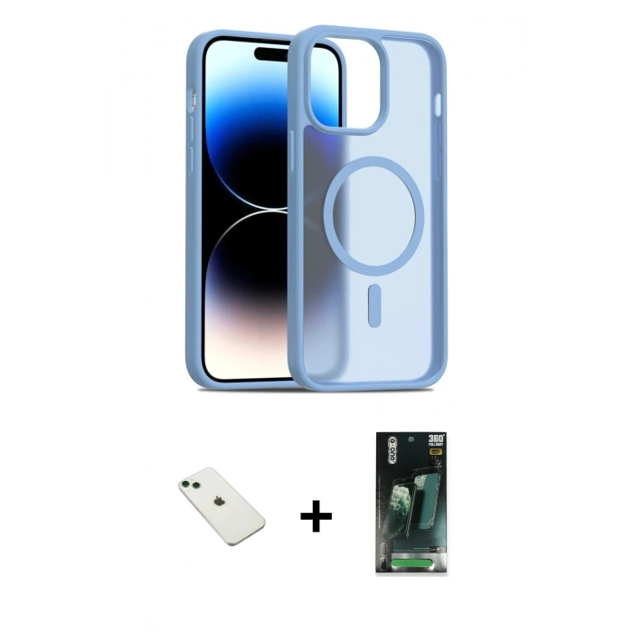 MARSİLYAN™- iPhone 14 Kılıf Siluet Minimal Prime - Şeffaf 360 Full Body Arka Koruyucu + Diamond Kamera Lens - YL