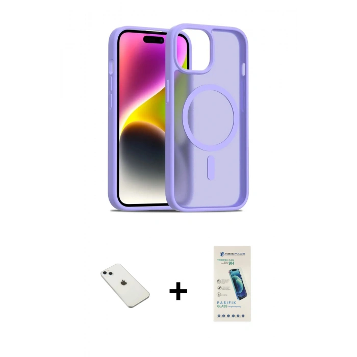 MARSİLYAN™- iPhone 14 Kılıf Siluet Minimal Prime - Şeffaf Pasifik Cam Ekran Koruyucu + Diamond Kamera Lens - SABE