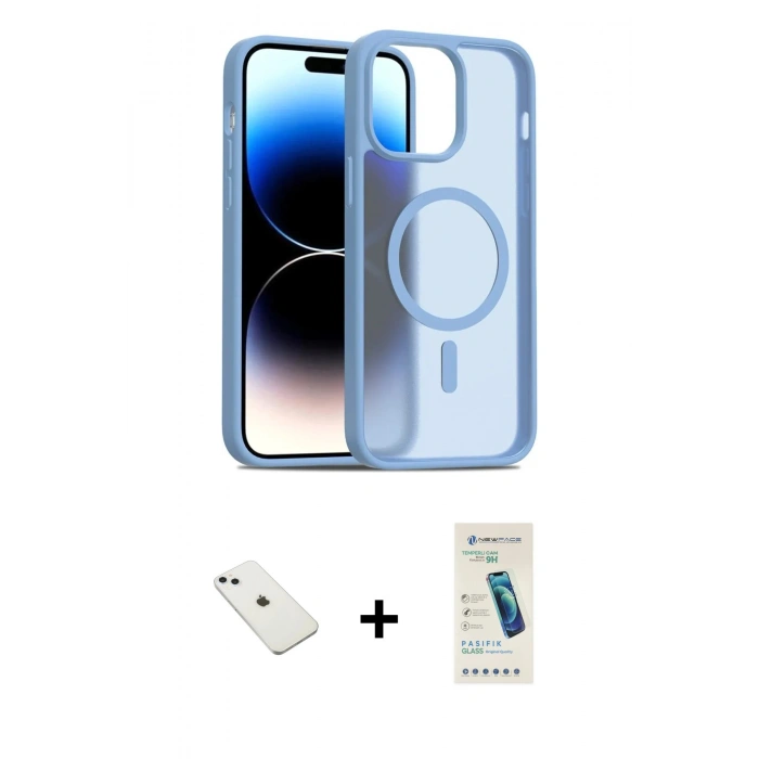MARSİLYAN™- iPhone 14 Kılıf Siluet Minimal Prime - Şeffaf Pasifik Cam Ekran Koruyucu + Diamond Kamera Lens - SABE