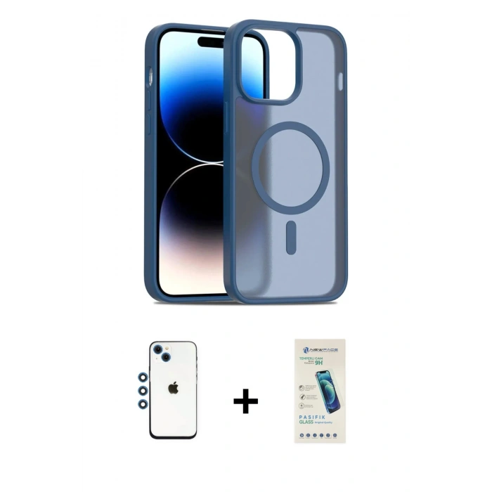 MARSİLYAN™- iPhone 14 Kılıf Siluet Minimal Prime - Şeffaf Pasifik Cam Ekran Koruyucu + Shine Kamera Lens - MI