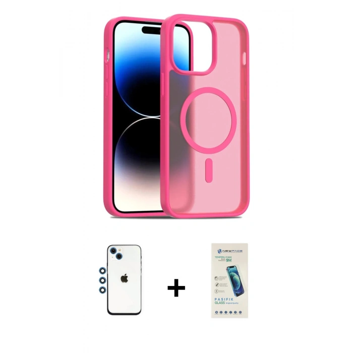 MARSİLYAN™- iPhone 14 Kılıf Siluet Minimal Prime - Şeffaf Pasifik Cam Ekran Koruyucu + Shine Kamera Lens - MI