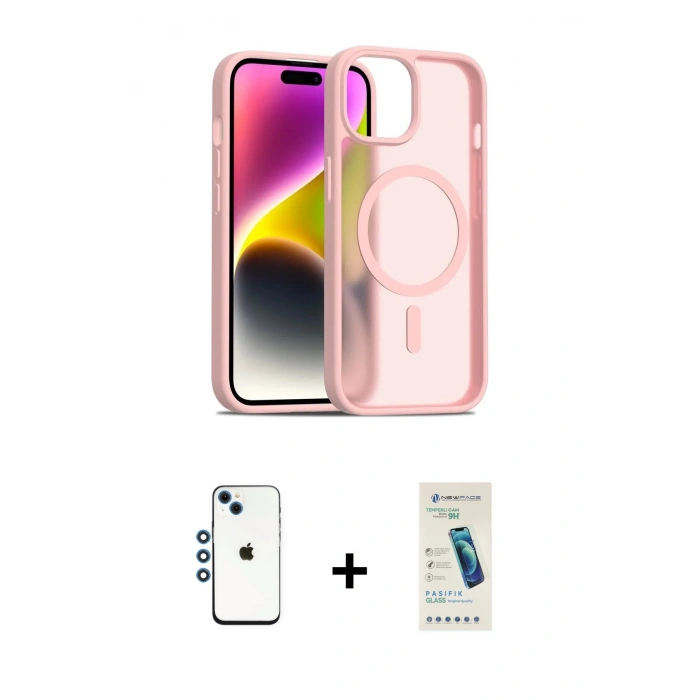 MARSİLYAN™- iPhone 14 Kılıf Siluet Minimal Prime - Şeffaf Pasifik Cam Ekran Koruyucu + Shine Kamera Lens - MI