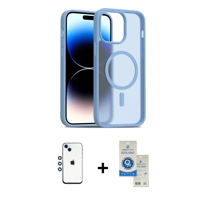 MARSİLYAN™- iPhone 14 Kılıf Siluet Minimal Prime - Şeffaf Royal Nano Ekran Koruyucu + Shine Kamera Lens - MI