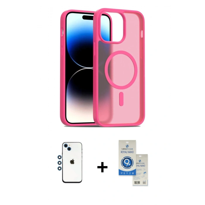 MARSİLYAN™- iPhone 14 Kılıf Siluet Minimal Prime - Şeffaf Royal Nano Ekran Koruyucu + Shine Kamera Lens - MI