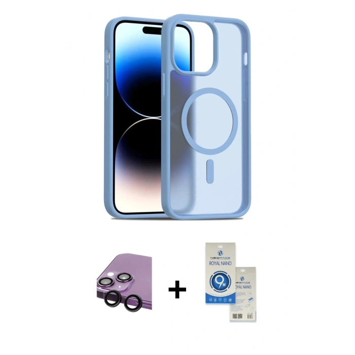 MARSİLYAN™- iPhone 14 Kılıf Siluet Minimal Prime - Şeffaf Royal Nano Ekran Koruyucu + Raze Metal Kamera Lens - SH