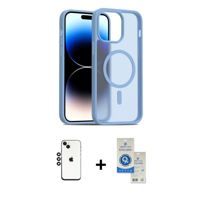 MARSİLYAN™- iPhone 14 Kılıf Siluet Minimal Prime - Şeffaf Royal Nano Ekran Koruyucu + Shine Kamera Lens - SH