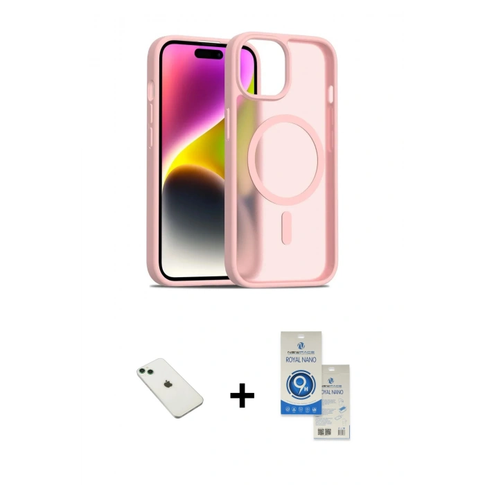 MARSİLYAN™- iPhone 14 Kılıf Siluet Minimal Prime - Şeffaf Royal Nano Ekran Koruyucu + Diamond Kamera Lens - YL